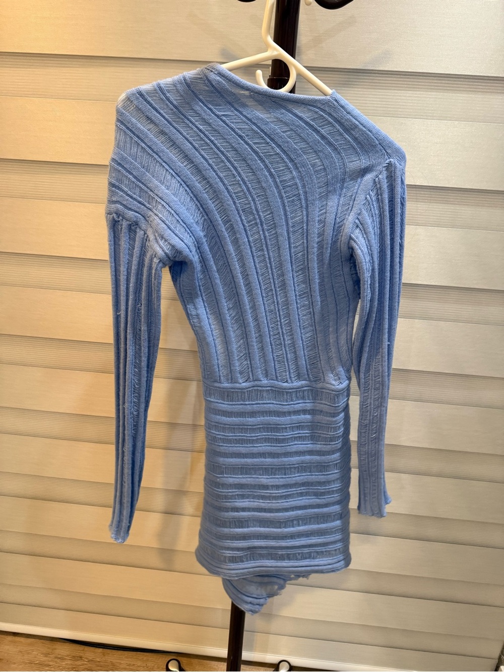 Commense Baby Blue Knit Diagonal-Detail Mini Dress - Picture 6 of 7